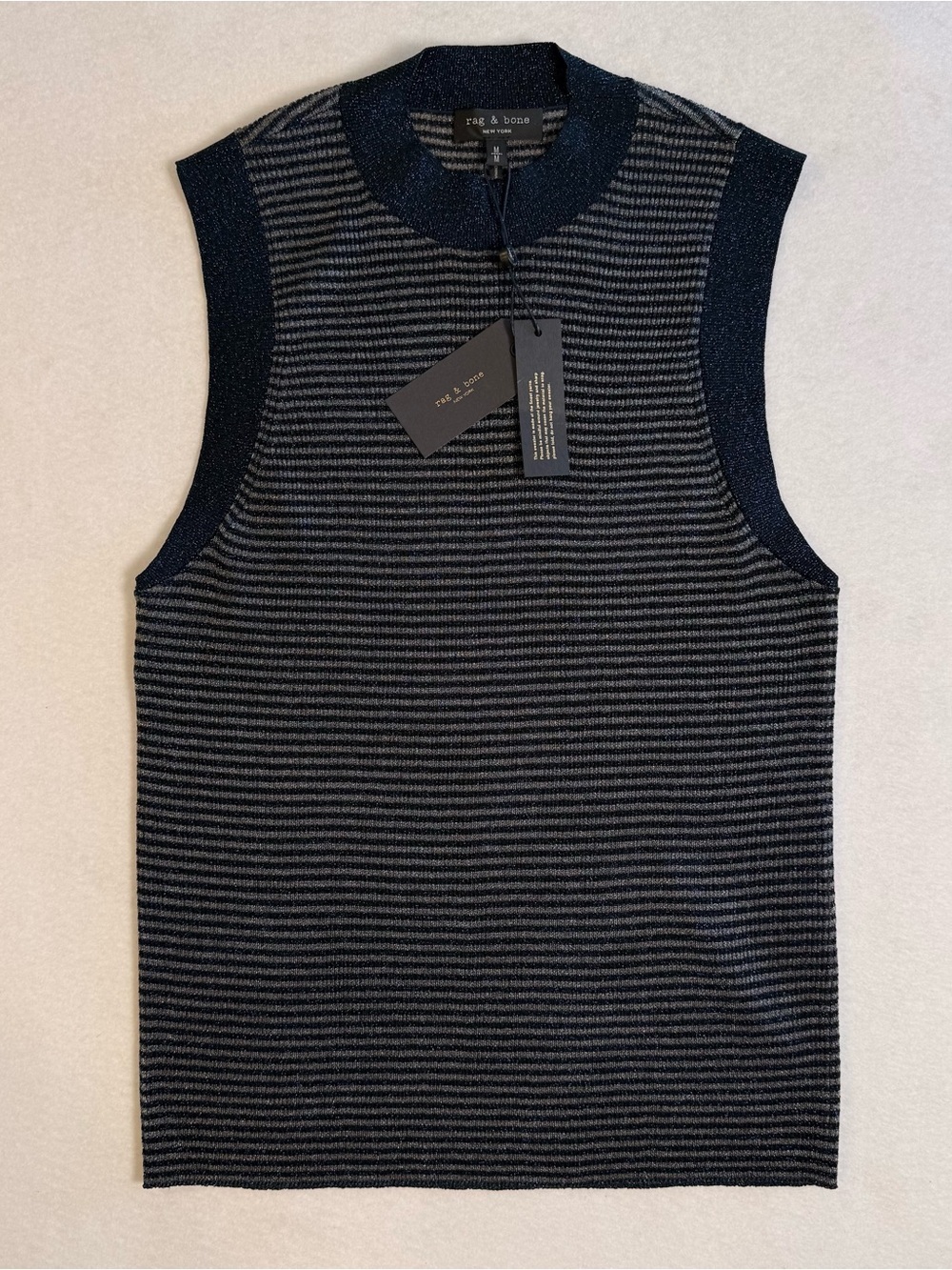 NWT- Rag & Bone Raina Tank Top Denim Blue Metallic Striped Sweater Women’s M